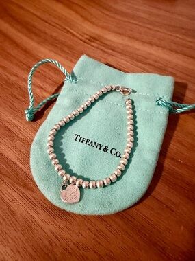 Tiffany & Co. Silver Bead Bracelet with Heart Tag